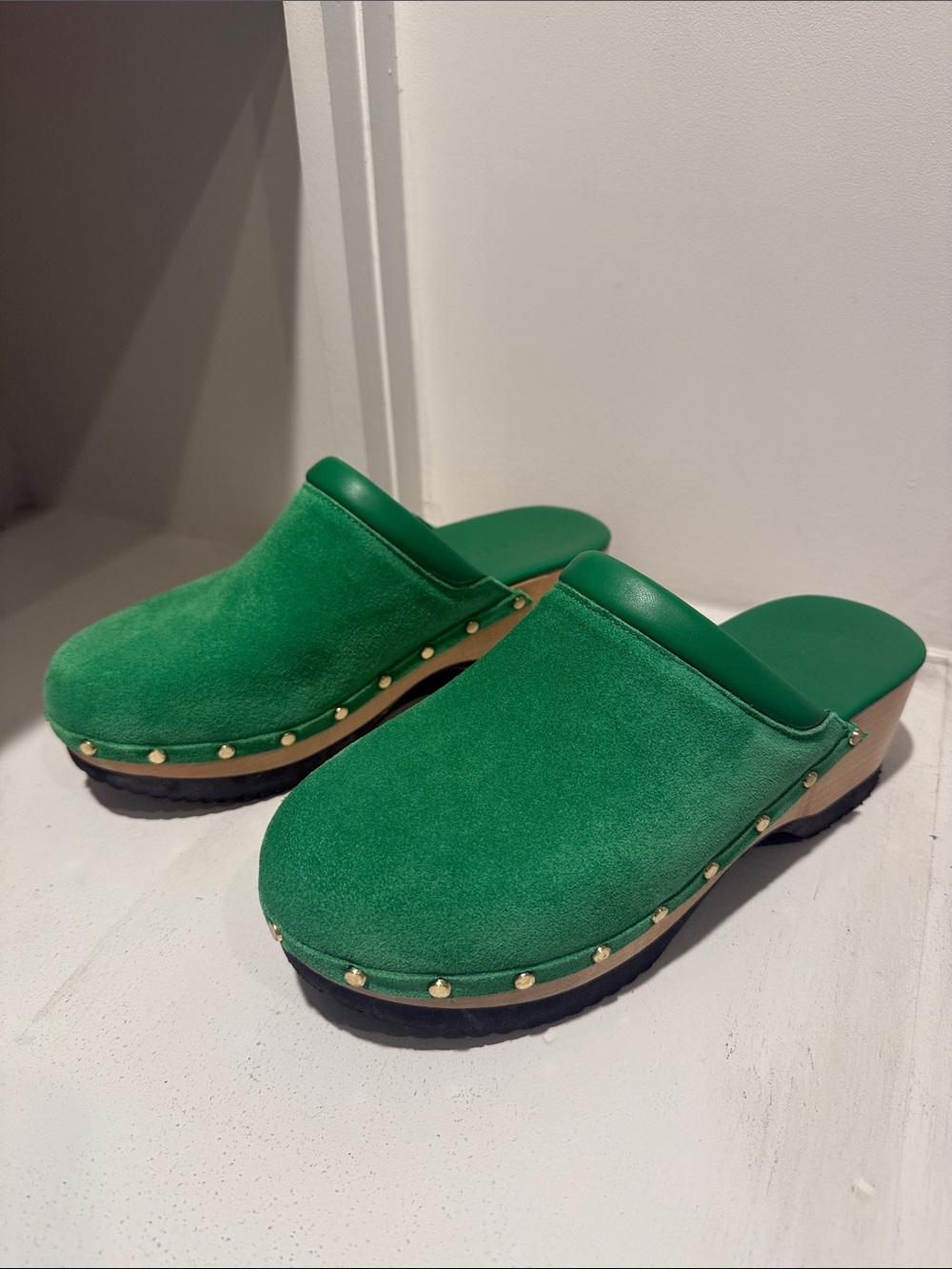 M Gemi Green Suede Studded Clogs - Picture 3 of 6